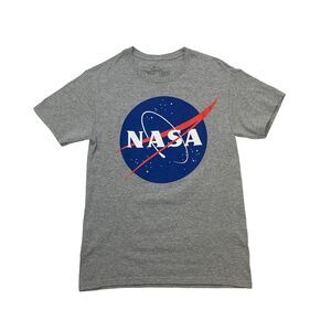 NASA T Shirt Mens S Small Gray Short Sleeve Big Logo Cotton Blend Tee Astronaut